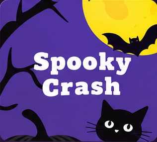 Cover von Spooky Crash: schwarze Katze und Fledermaus vor einem gelben Mond